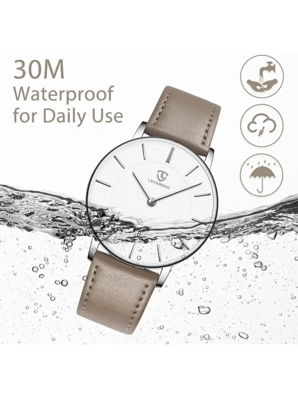 Mens White Dial Beige Leather Strap Analog Minimalist Fashion Simple Wrist Watch